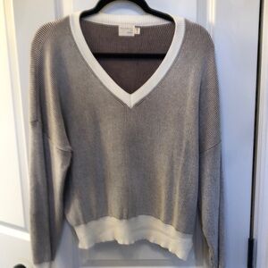 Women's V-Neck Sweater in Brown and White